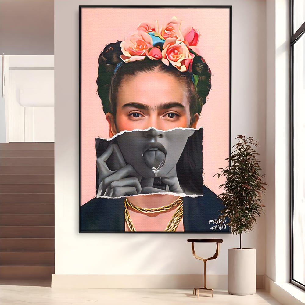 Tablou canvas cu tablou canvas cu portret collage, in rama de aluminiu negru